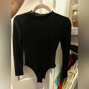 Black Ribbed Long-Sleeve Kids One-Piece Bodysuit